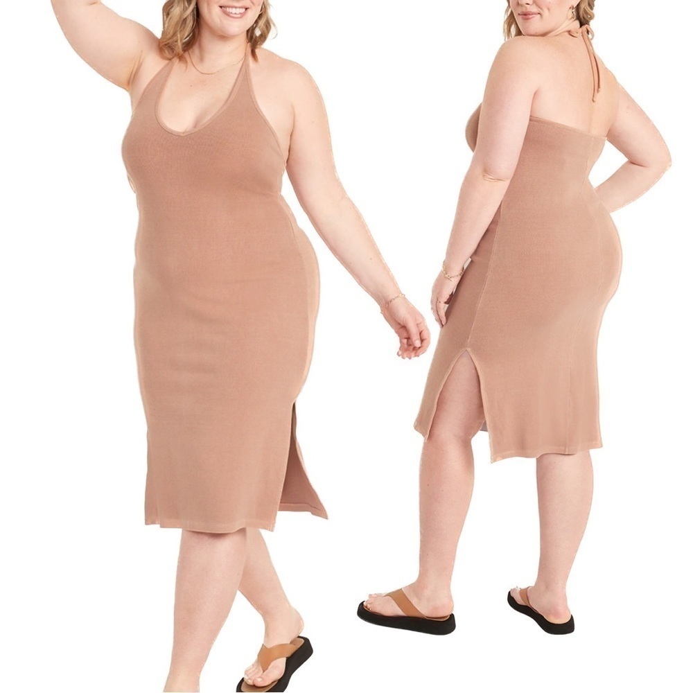 OLD Navy Fitted Rib-Knit Halter Midi Dress (SP02.7)